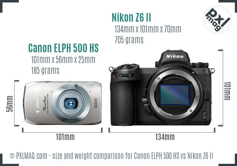 Canon ELPH 500 HS vs Nikon Z6 II size comparison