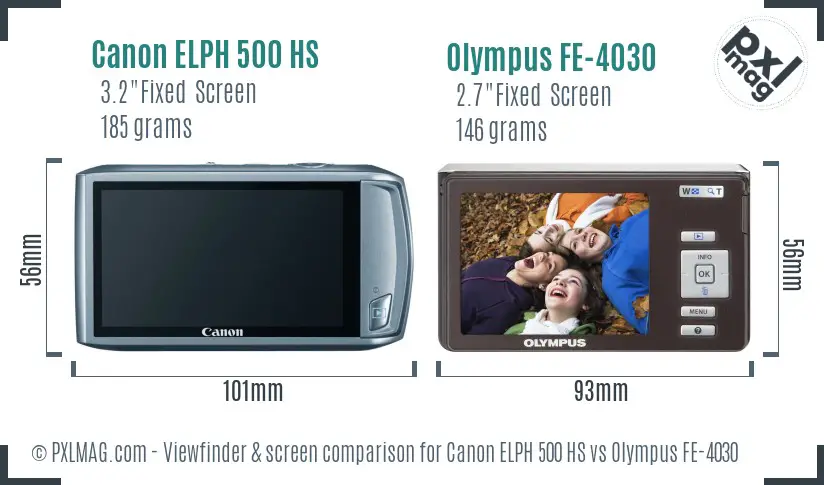 Canon ELPH 500 HS vs Olympus FE-4030 Screen and Viewfinder comparison