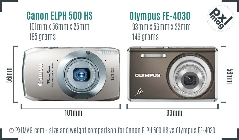 Canon ELPH 500 HS vs Olympus FE-4030 size comparison