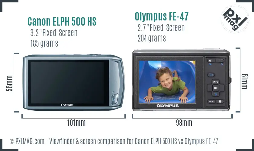 Canon ELPH 500 HS vs Olympus FE-47 Screen and Viewfinder comparison