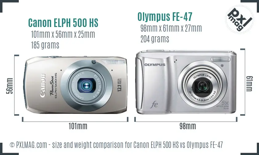 Canon ELPH 500 HS vs Olympus FE-47 size comparison