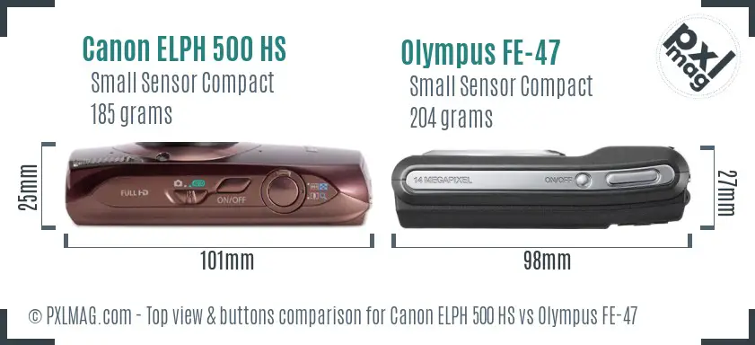 Canon ELPH 500 HS vs Olympus FE-47 top view buttons comparison