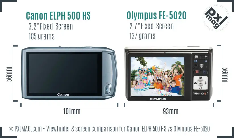 Canon ELPH 500 HS vs Olympus FE-5020 Screen and Viewfinder comparison