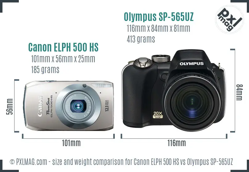 Canon ELPH 500 HS vs Olympus SP-565UZ size comparison