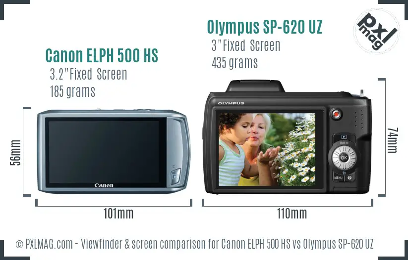 Canon ELPH 500 HS vs Olympus SP-620 UZ Screen and Viewfinder comparison