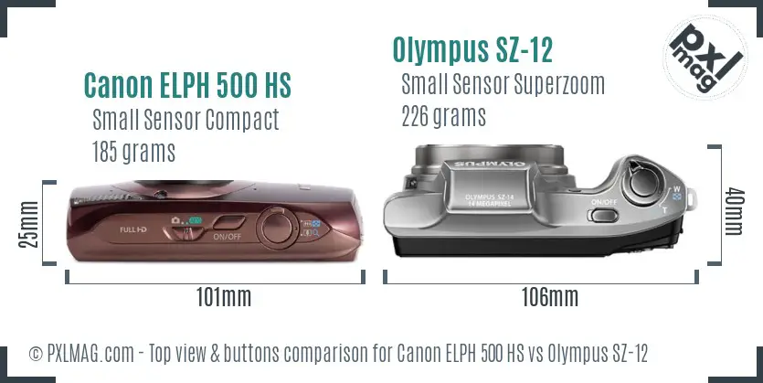 Canon ELPH 500 HS vs Olympus SZ-12 top view buttons comparison