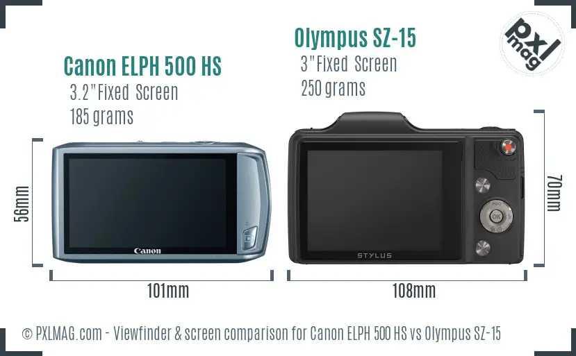 Canon ELPH 500 HS vs Olympus SZ-15 Screen and Viewfinder comparison Canon ELPH 500 HS vs Olympus SZ-15 Screen and Viewfinder comparison