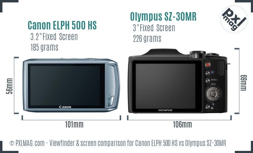 Canon ELPH 500 HS vs Olympus SZ-30MR Screen and Viewfinder comparison