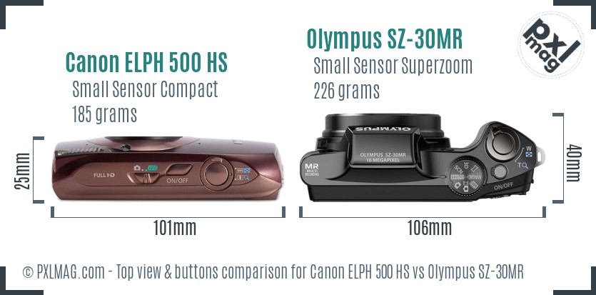 Canon ELPH 500 HS vs Olympus SZ-30MR top view buttons comparison