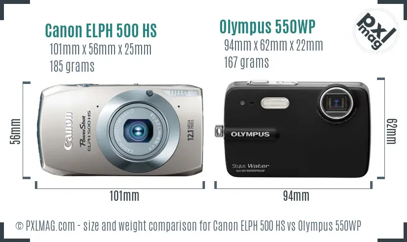 Canon ELPH 500 HS vs Olympus 550WP size comparison