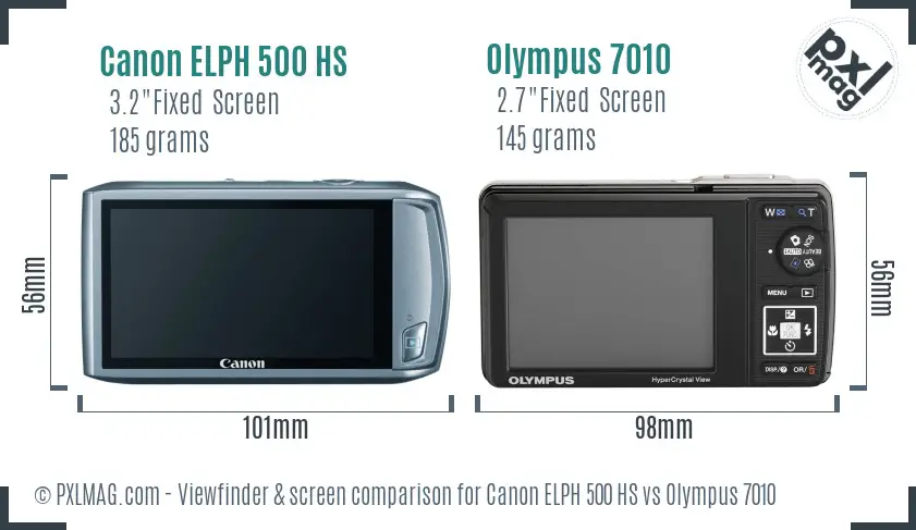 Canon ELPH 500 HS vs Olympus 7010 Screen and Viewfinder comparison