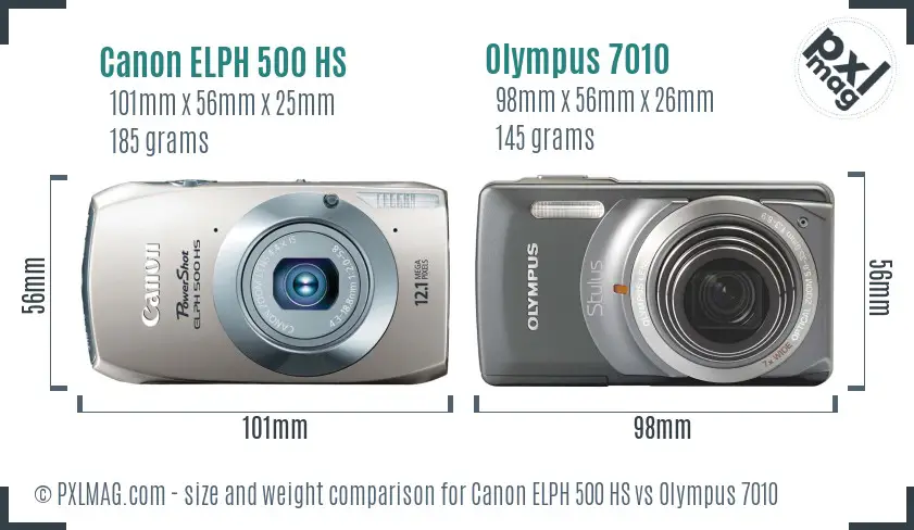 Canon ELPH 500 HS vs Olympus 7010 size comparison