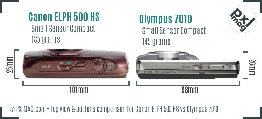 Canon ELPH 500 HS vs Olympus 7010 top view buttons comparison