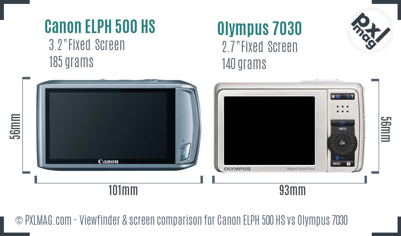 Canon ELPH 500 HS vs Olympus 7030 Screen and Viewfinder comparison