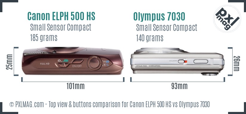 Canon ELPH 500 HS vs Olympus 7030 top view buttons comparison