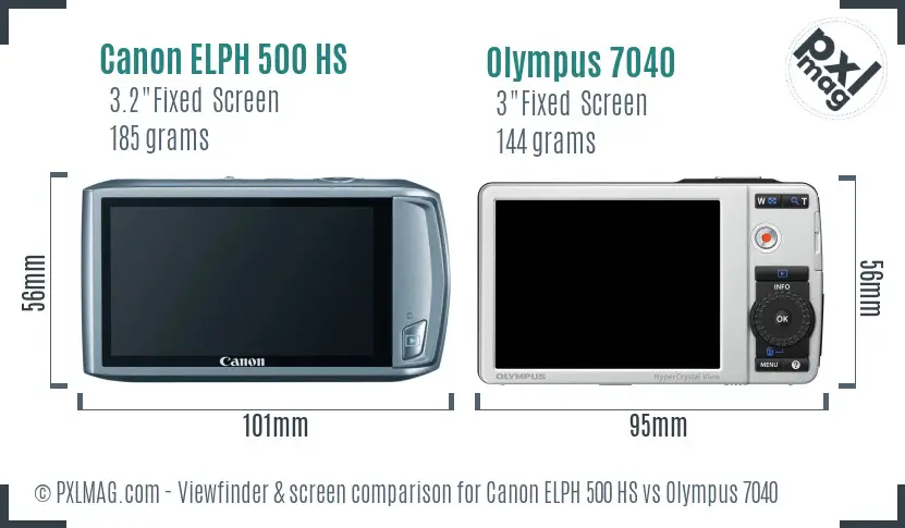 Canon ELPH 500 HS vs Olympus 7040 Screen and Viewfinder comparison