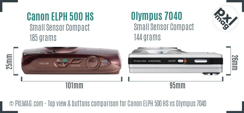 Canon ELPH 500 HS vs Olympus 7040 top view buttons comparison