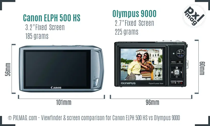 Canon ELPH 500 HS vs Olympus 9000 Screen and Viewfinder comparison