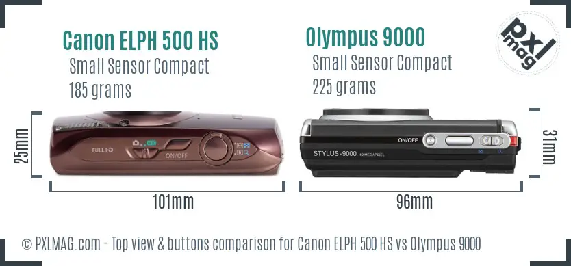 Canon ELPH 500 HS vs Olympus 9000 top view buttons comparison