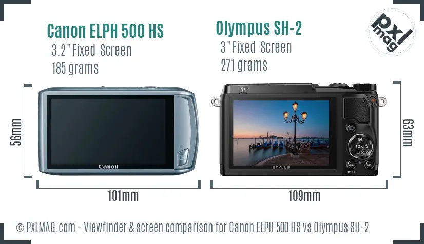 Canon ELPH 500 HS vs Olympus SH-2 Screen and Viewfinder comparison