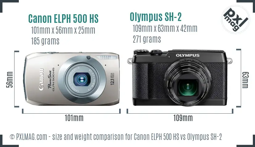 Canon ELPH 500 HS vs Olympus SH-2 size comparison Canon ELPH 500 HS vs Olympus SH-2 size comparison