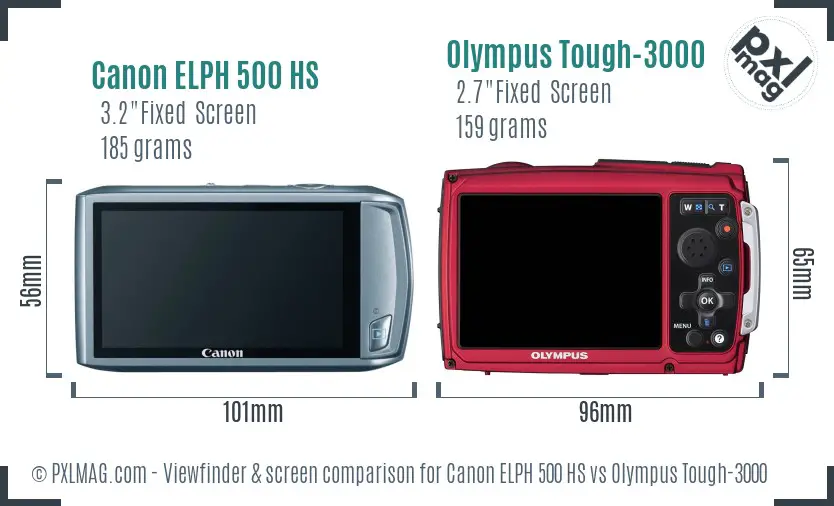 Canon ELPH 500 HS vs Olympus Tough-3000 Screen and Viewfinder comparison