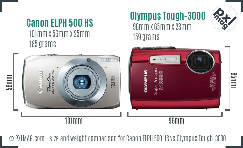 Canon ELPH 500 HS vs Olympus Tough-3000 size comparison