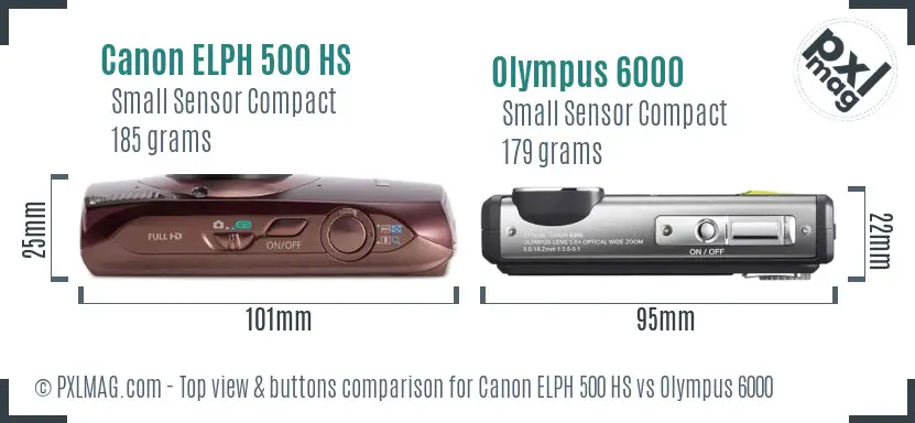Canon ELPH 500 HS vs Olympus 6000 top view buttons comparison