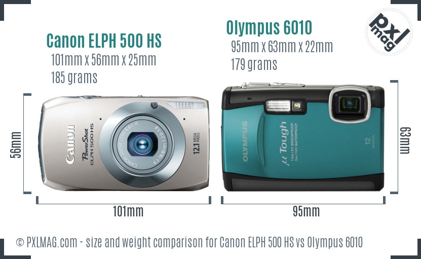 Canon ELPH 500 HS vs Olympus 6010 size comparison Canon ELPH 500 HS vs Olympus 6010 size comparison