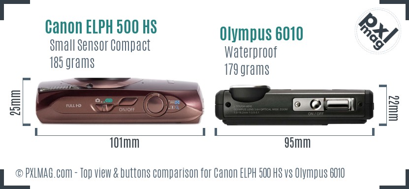 Canon ELPH 500 HS vs Olympus 6010 top view buttons comparison