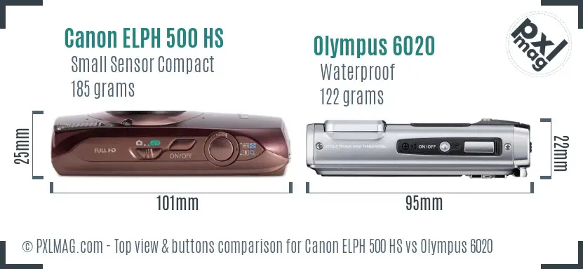 Canon ELPH 500 HS vs Olympus 6020 top view buttons comparison