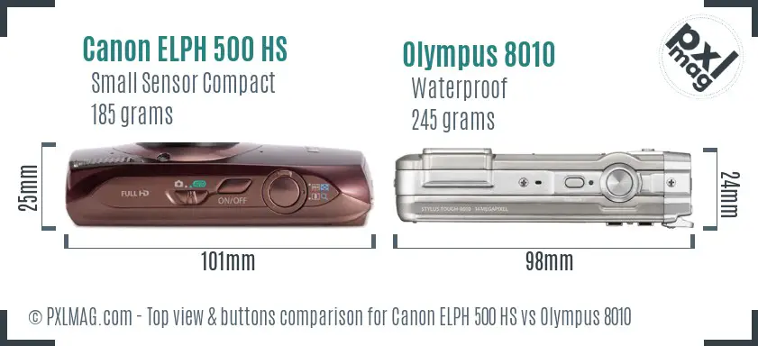 Canon ELPH 500 HS vs Olympus 8010 top view buttons comparison