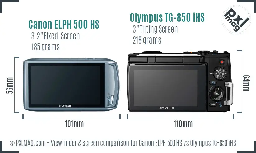 Canon ELPH 500 HS vs Olympus TG-850 iHS Screen and Viewfinder comparison