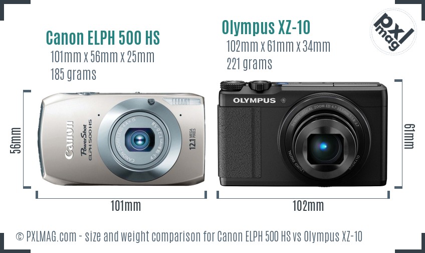 Canon ELPH 500 HS vs Olympus XZ-10 size comparison