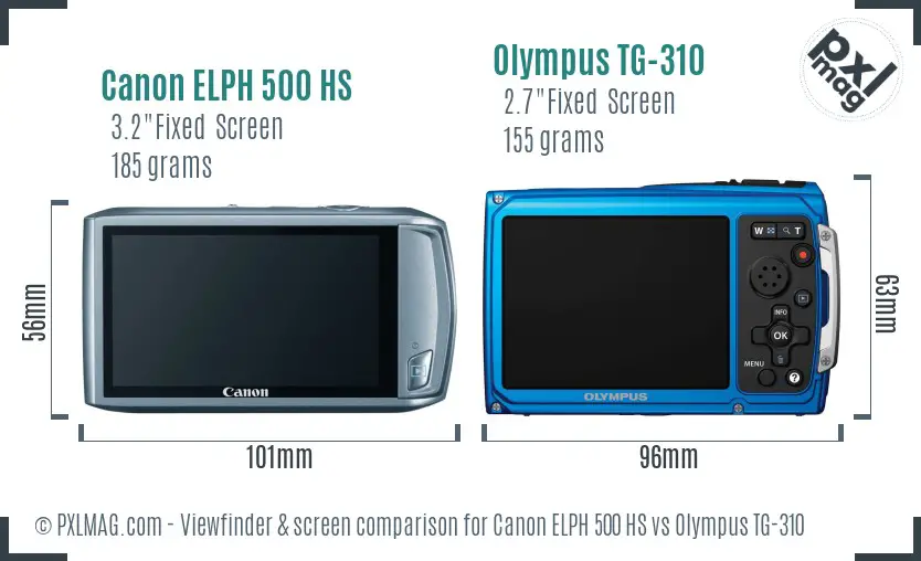 Canon ELPH 500 HS vs Olympus TG-310 Screen and Viewfinder comparison