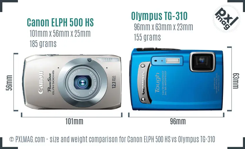 Canon ELPH 500 HS vs Olympus TG-310 size comparison