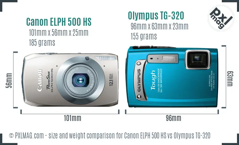 Canon ELPH 500 HS vs Olympus TG-320 size comparison