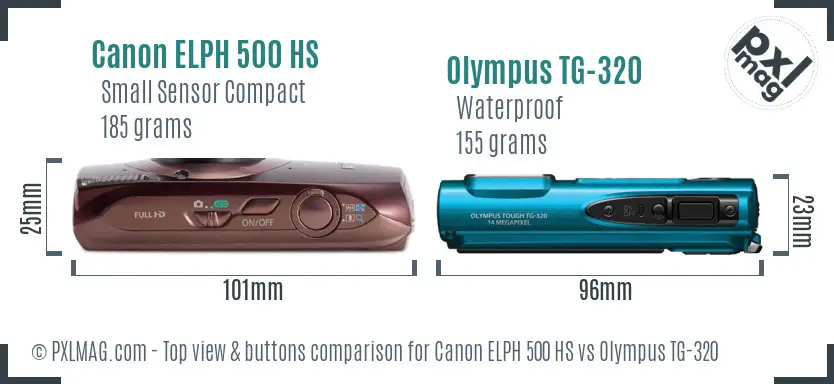 Canon ELPH 500 HS vs Olympus TG-320 top view buttons comparison