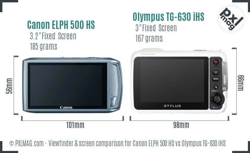 Canon ELPH 500 HS vs Olympus TG-630 iHS Screen and Viewfinder comparison