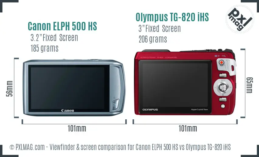 Canon ELPH 500 HS vs Olympus TG-820 iHS Screen and Viewfinder comparison Canon ELPH 500 HS vs Olympus TG-820 iHS Screen and Viewfinder comparison