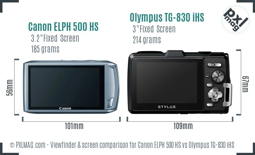 Canon ELPH 500 HS vs Olympus TG-830 iHS Screen and Viewfinder comparison