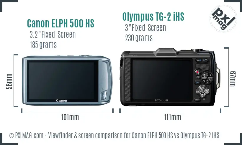 Canon ELPH 500 HS vs Olympus TG-2 iHS Screen and Viewfinder comparison