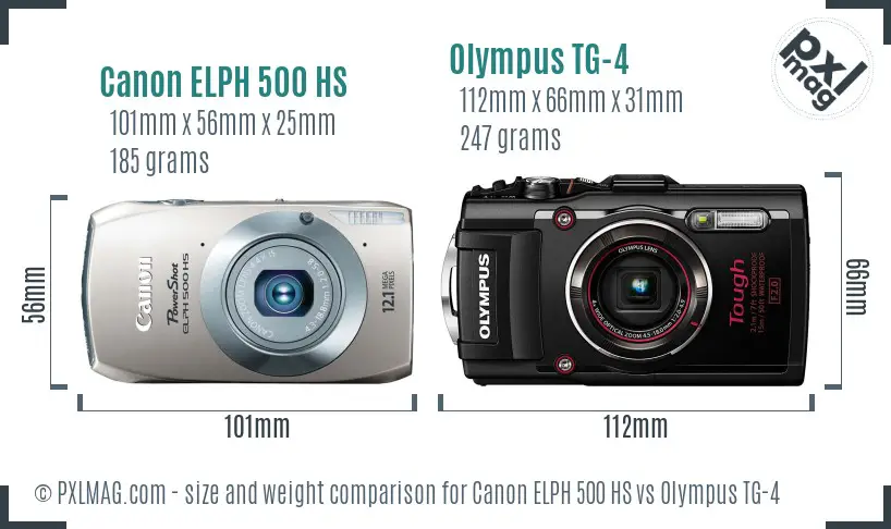 Canon ELPH 500 HS vs Olympus TG-4 size comparison