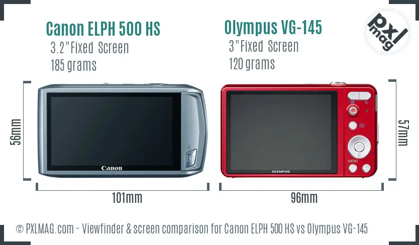 Canon ELPH 500 HS vs Olympus VG-145 Screen and Viewfinder comparison