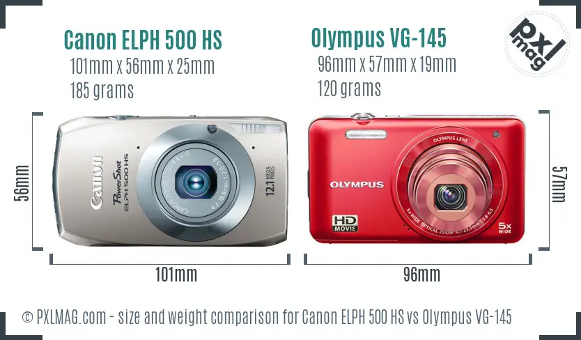 Canon ELPH 500 HS vs Olympus VG-145 size comparison