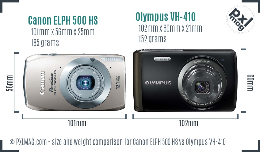 Canon ELPH 500 HS vs Olympus VH-410 size comparison