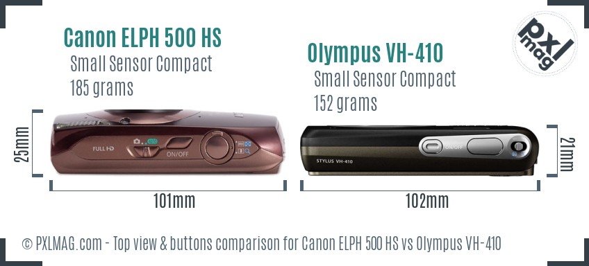 Canon ELPH 500 HS vs Olympus VH-410 top view buttons comparison