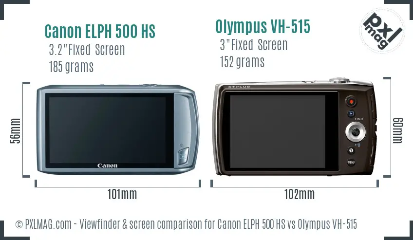 Canon ELPH 500 HS vs Olympus VH-515 Screen and Viewfinder comparison