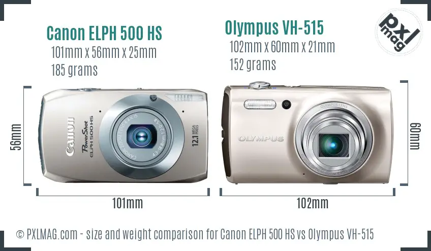 Canon ELPH 500 HS vs Olympus VH-515 size comparison