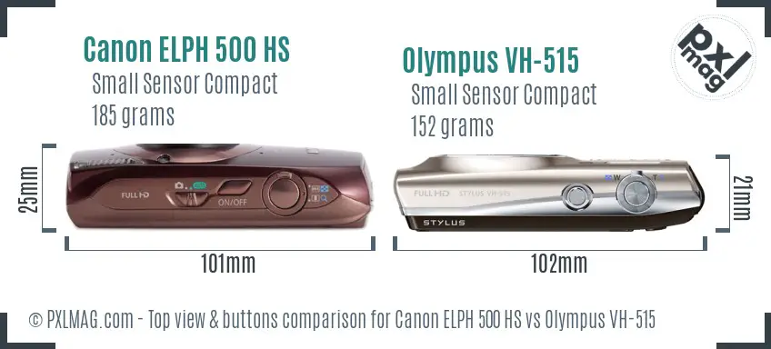 Canon ELPH 500 HS vs Olympus VH-515 top view buttons comparison